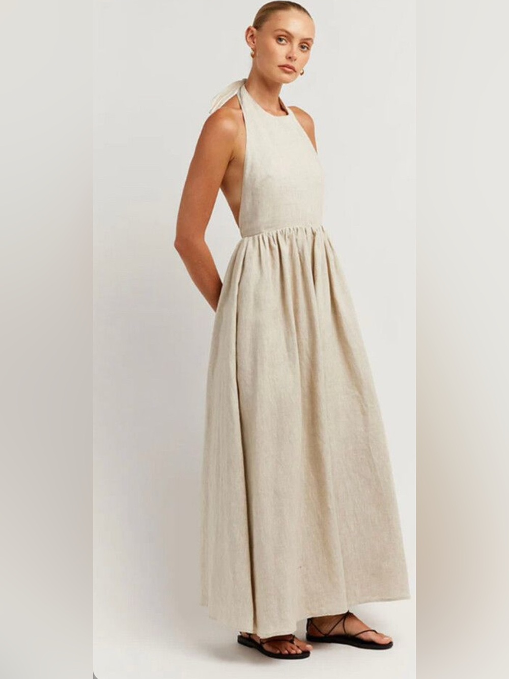 Dissh Light Beige Linen Maxi Skirt - Soft A-Line Gathered Design